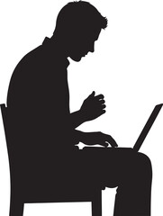Man Working on Laptop Silhouette Vector Illustration