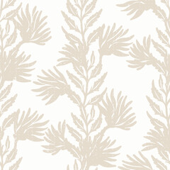 Neutral organic floral seamless pattern, sophisticated home decor texture. Coastal design white beige 