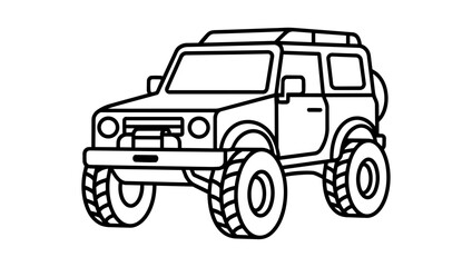 Simple black and white line drawing of a rugged suv with a roof rack high quality © MSTRUNA