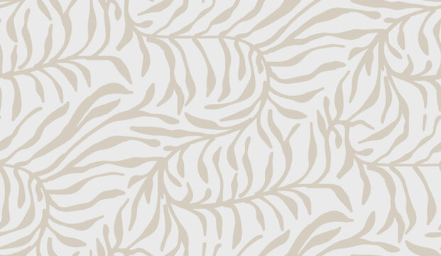 Off white minimalist contemporary geometric botanical leaves seamless pattern. Organic Lush foliage abstract texture. Beige bohemian artisanal scandinavian design ivory 