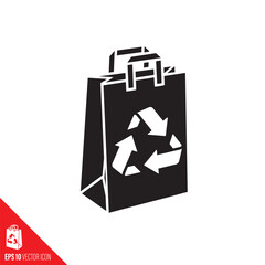 Paper bag with recycling arrows vector icon. Sustainable consumption symbol.