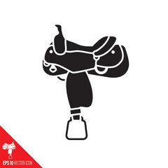 Western saddle vector icon. Equestrian sports symbol.