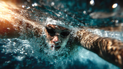 Underwater View of a Competitive Swimmer in Action