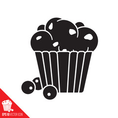 Blueberry muffin and fruit icon. Homemade pastry symbol.