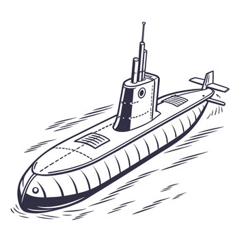 Navy submarine with conning tower and periscope naval submarine