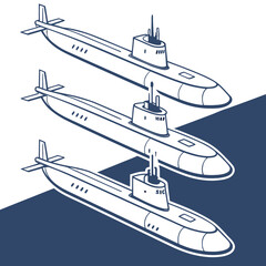 Navy blue and white submarines identical submarines