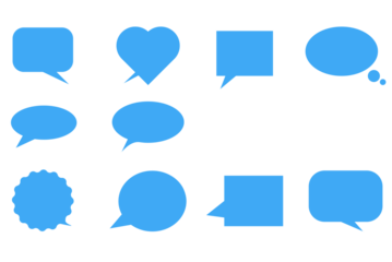 Blue speech and thought bubbles in various shapes, A blue speech bubble icon set