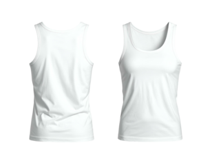 Clean, crisp white tank tops shown front and back on white