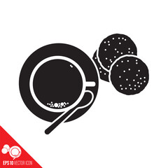 Sugar cookies and coffee cup vector icon, top view