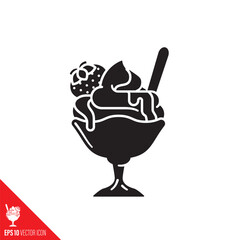 Strawberry sundae bowl vector icon. Cold and refreshing dessert with spoon in cup.