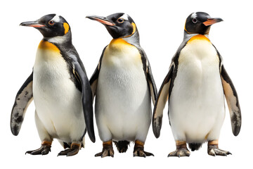 Three King Penguins Standing on Black Background birds