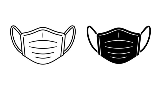 A vector graphic illustration of two medical face masks in black and white