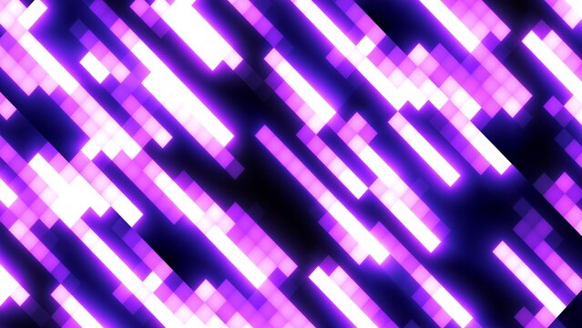 Abstract purple retro pixel hipster digital background made of moving energy brick squares on a black background