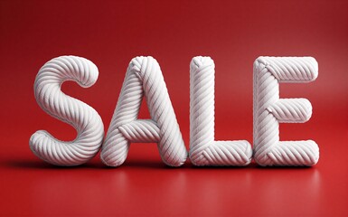 White rope letters spell "SALE" against vibrant red background, bold and eye-catching.