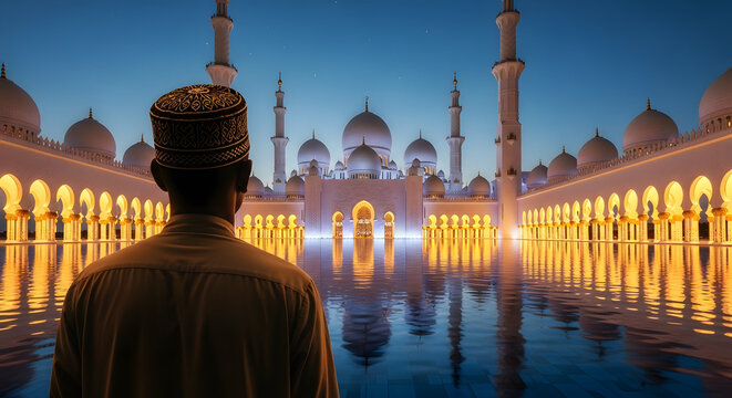 A serene view of the sultan omar ali saifuddien mosque at dusk in brunei