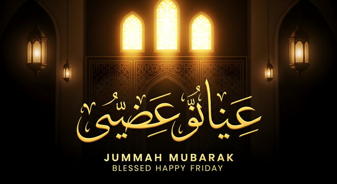 Jummah mubarak a blessed friday with arabic calligraphy and warm lighting