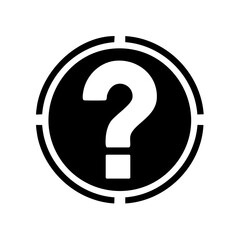 Question mark symbol in circular frame for help, information, and confusion concept. Black vector illustration isolated.