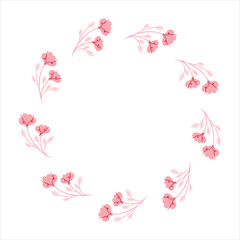 Floral wreath with simple romantic flowers for Valentine's Day, birthday and spring decor. Hand drawn frame with blank copy space. Vector illustration for cards, invitations, packaging, branding