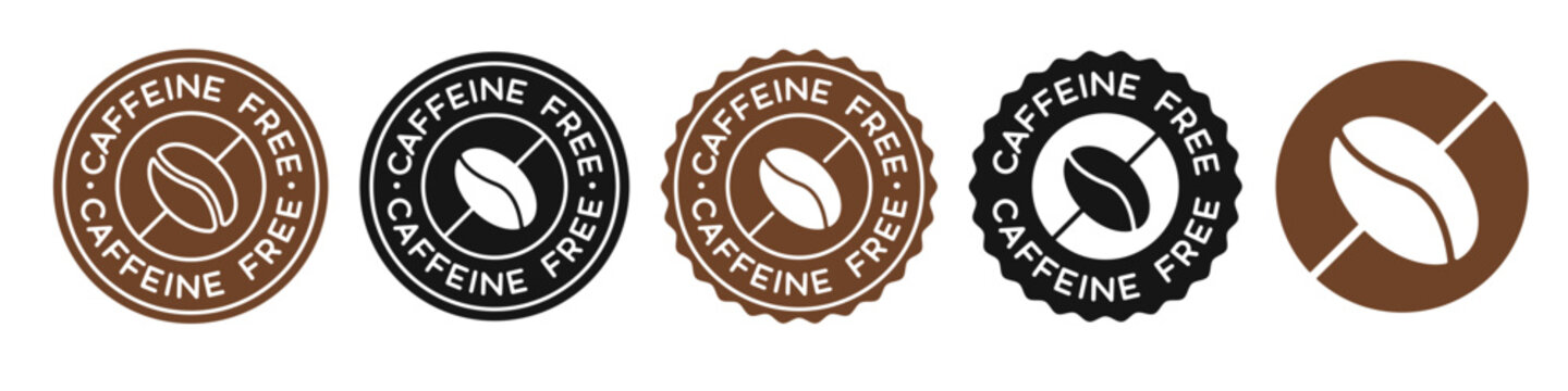 Caffeine Free Icon Label Vector Signs Set. No Coffee Stamp.
