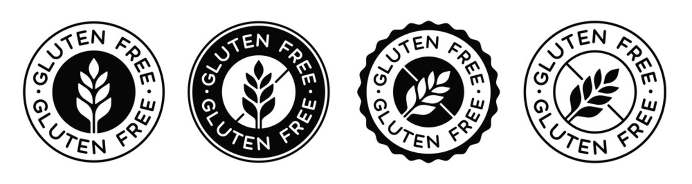 Gluten Free Icon Vector Stickers Set. Celiac Diet Signs Collection.
