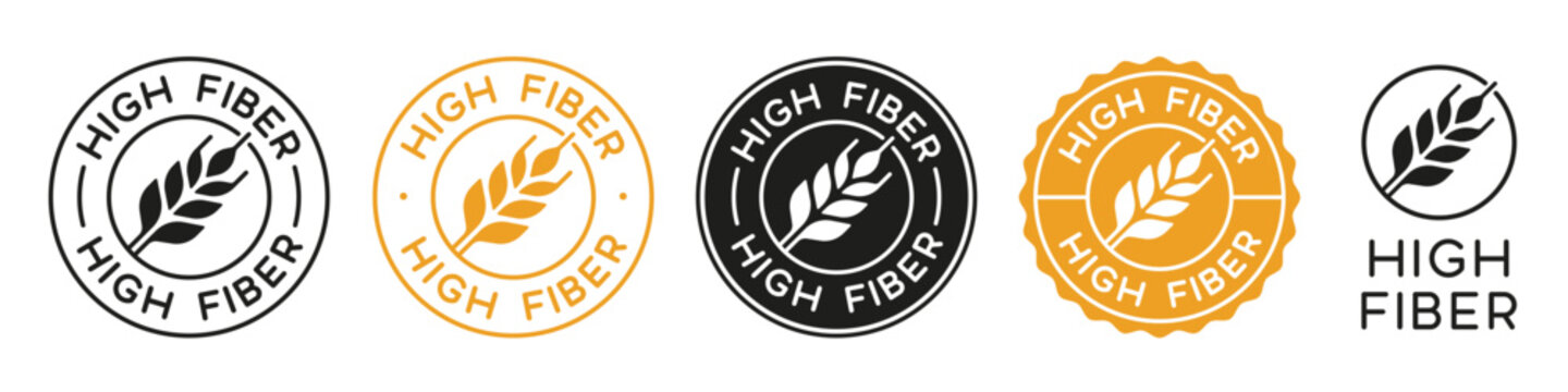 High Fiber Label Icon Signs Set Vector Design.