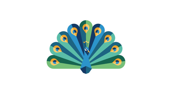 Geometric peacock with vibrant plumage