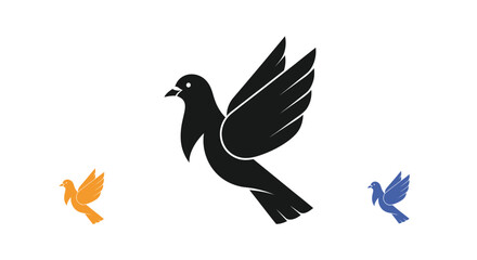 Fototapeta premium Dove in flight. Three colored copies (black, orange, blue)