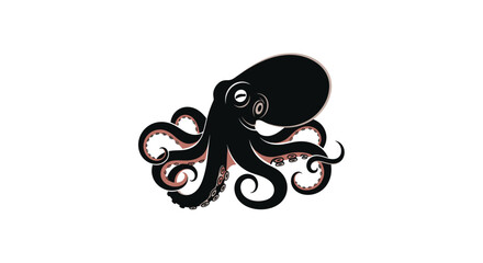 Vector image of an octopus, black with pink/brown tentacle interiors © atha_lintar