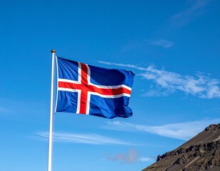 Icelandic Flag Flying Against Clear Blue Sky
