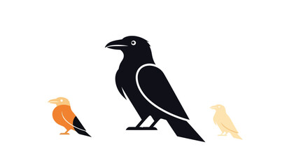 Fototapeta premium Three stylized birds, central one dark, others muted shades