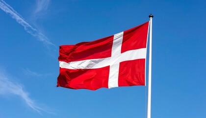 Danish Flag Dannebrog Flying Against Clear Sky