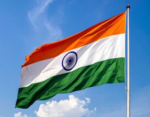 Indian Flag Flying Under Clear Blue Sky