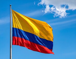 Colombian Flag Waving Against Bright Blue Sky