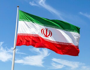Iranian Flag Flying Against Clear Blue Sky