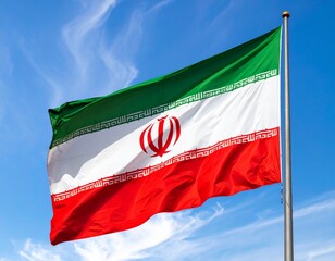 Iranian Flag Flying Against Clear Blue Sky
