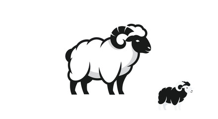 Obraz premium Graphic Stylized sheep, large & small, B&W illustration