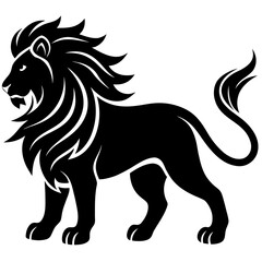 Obraz premium Stylized lion silhouette vector with flowing mane outline, flat monochrome design