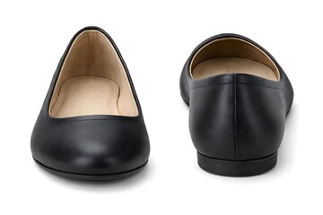 Front and back view of a blank black woman's shoes for mockup. Isolated on white background