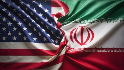 United States and Iran Flags Twisted Together