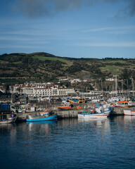 Obraz premium Fishing Boats Moored in Harbor of Vila Franca do Campo