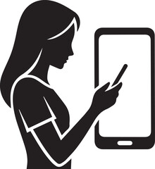 Minimalist Line Art Illustration of a Young Woman Using a Smartphone