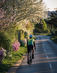 cyclist riding along a country road 