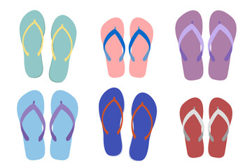 Fototapeta premium PNG Colorful summer flip-flop collection, element set on transparent background