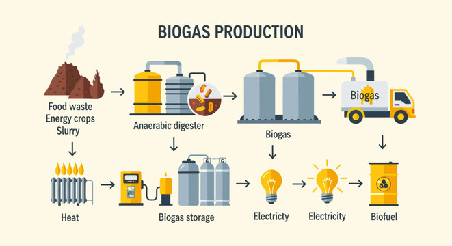 Biogas Production Process: Sustainable Energy Diagram