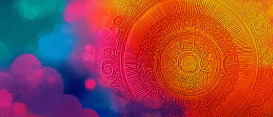 Bright rangoli pattern with circular pattern and vibrant hues  