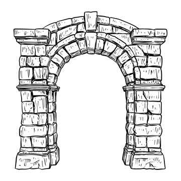 medieval stone archway vector line art hand drawn illustration