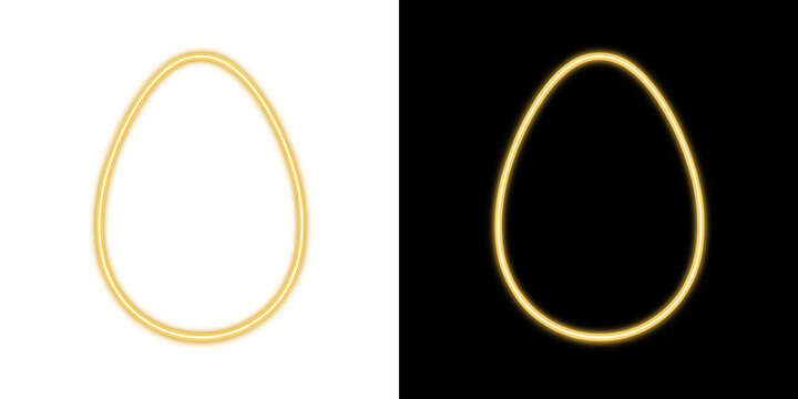 Glowing Golden Neon Easter Egg Outline On Transparent Background PNG