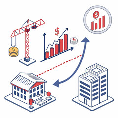 Naklejka premium Of economic growth with construction crane and buildings