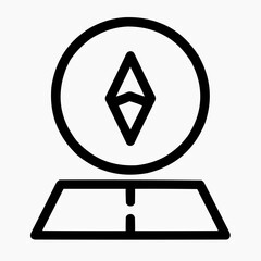 Line icon of a compass and a road line &mdash; transport navigation, black on white, square minimalist style