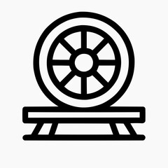 Line icon of a train wheel and a rail line &mdash; locomotive motion, black on white, square minimalist style
